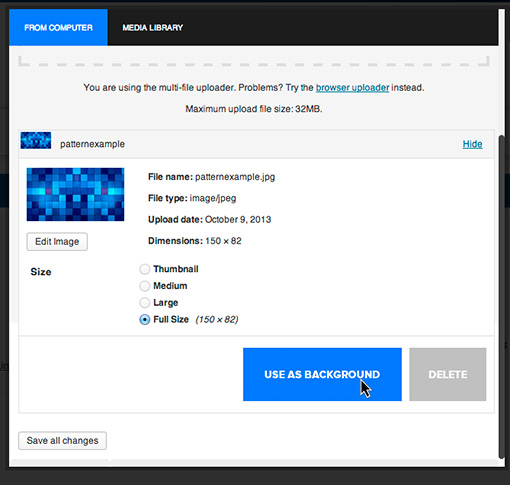 Insert the background image in wordpress twenty twelve
