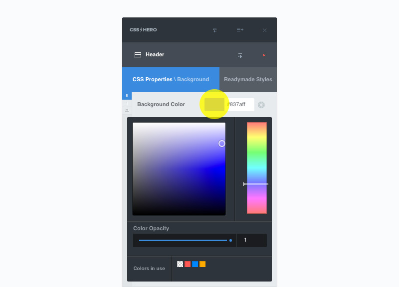 Click on color to enable the color picker panel