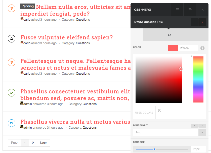 Changing the Text Color with the color palette generator.