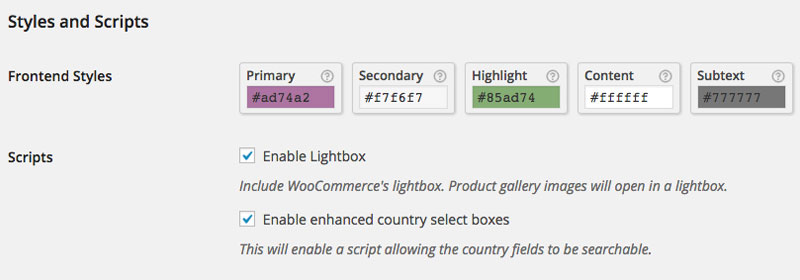 Style and Script Settings in WooCommerce back-end