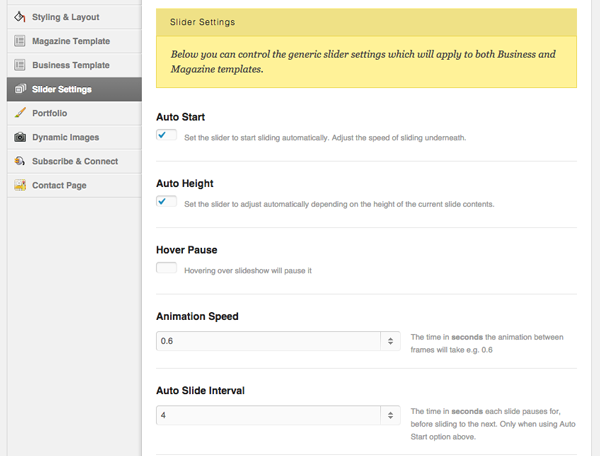 general slider settings