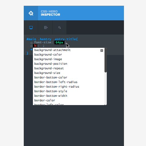 auto-complete feature inspector