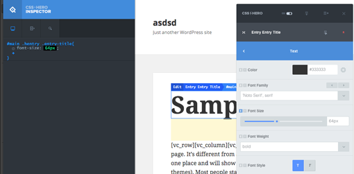The inspector shows CSS Hero changes