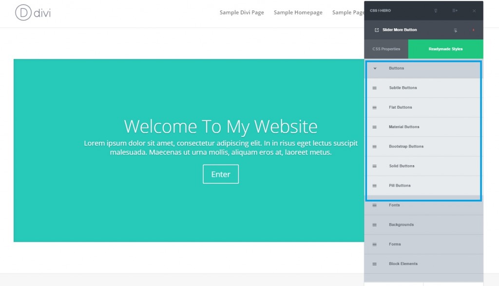 CSS Hero 2.0 Readymade Styles for Buttons