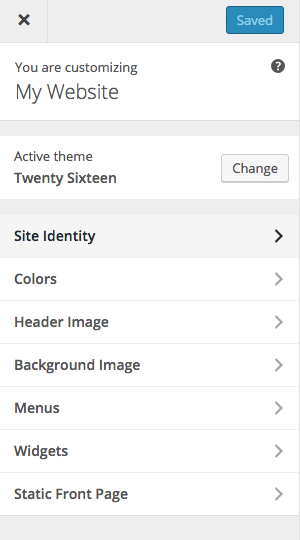 options in wordpress twenty sixteen