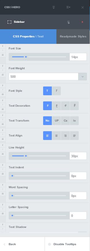Over 15 different settings to customize text with CSS Hero