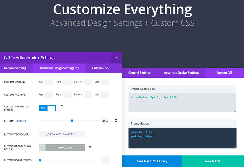 Advanced customization options in the Extra Theme