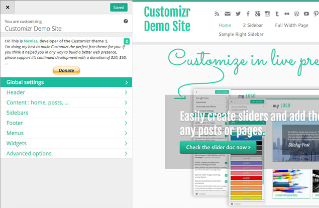 Customizr WordPress theme and CSS Hero Live Design editor