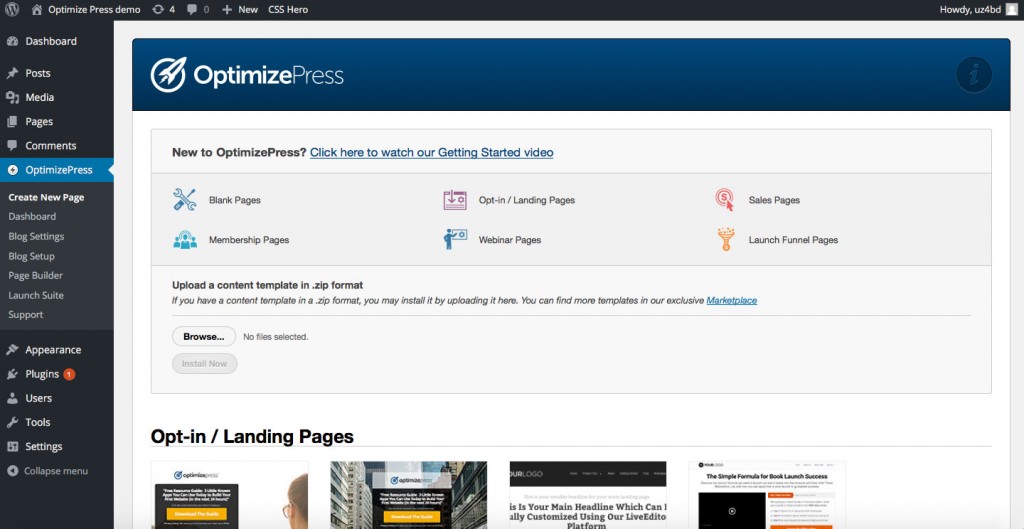 Creating a New Page in OptimizePress
