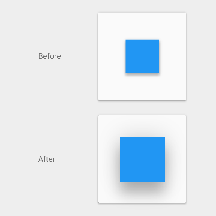 Elevation and shadow animation in material design