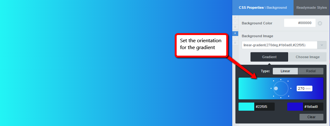 Set the orientation for the linear gradient