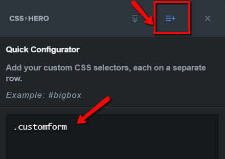 Add CSS Custom Class to Quick Configurator within CSS Hero