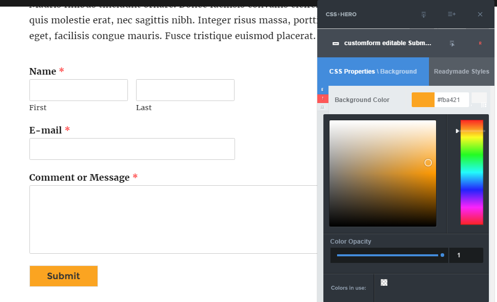 Editing WPForms button color with CSS Hero