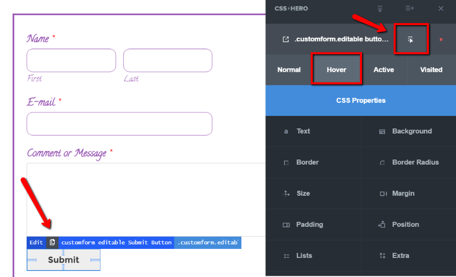 Access Additional Statuses menu and add hover effects to your CTA button