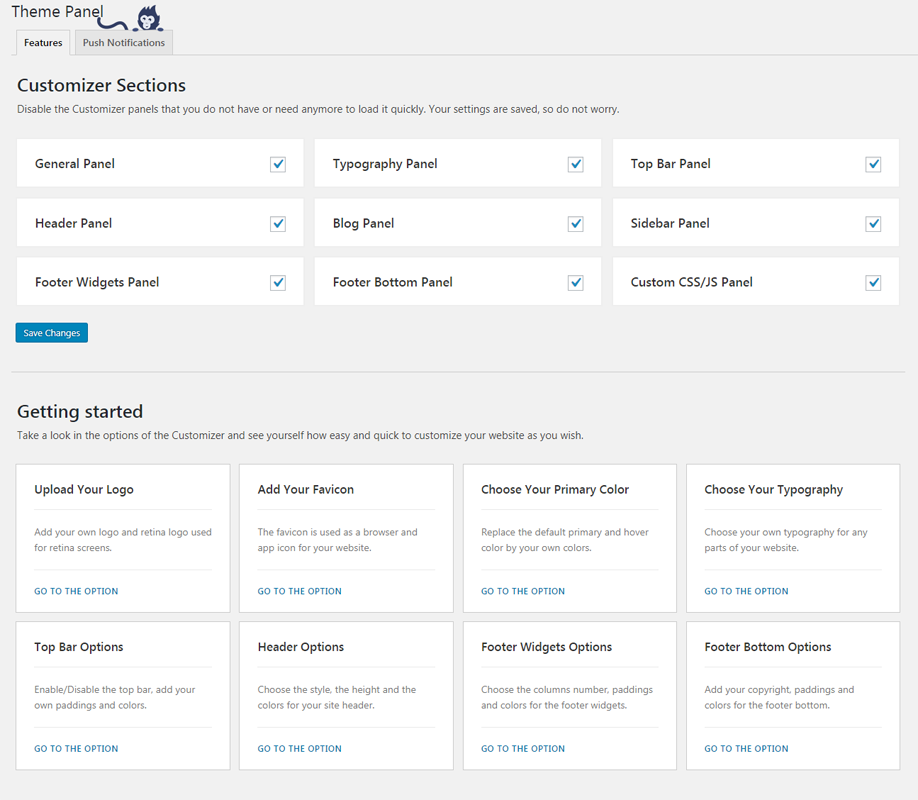 Enable Customizer Options & Getting Started